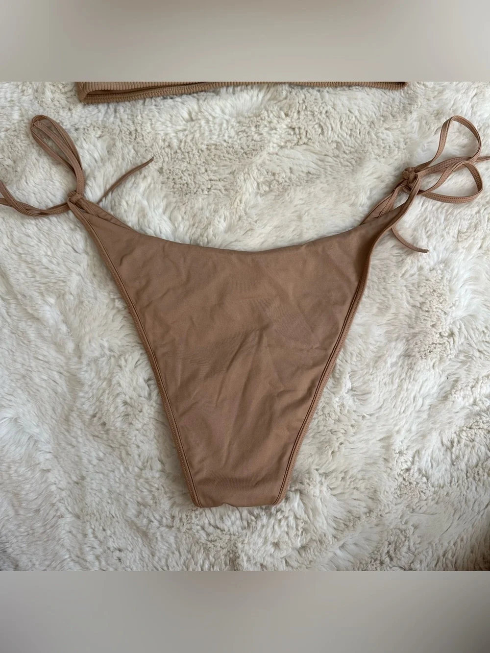 Frankie's Bikinis Conner Ribbed Top and non ribbed Bottoms in Earth/Tan